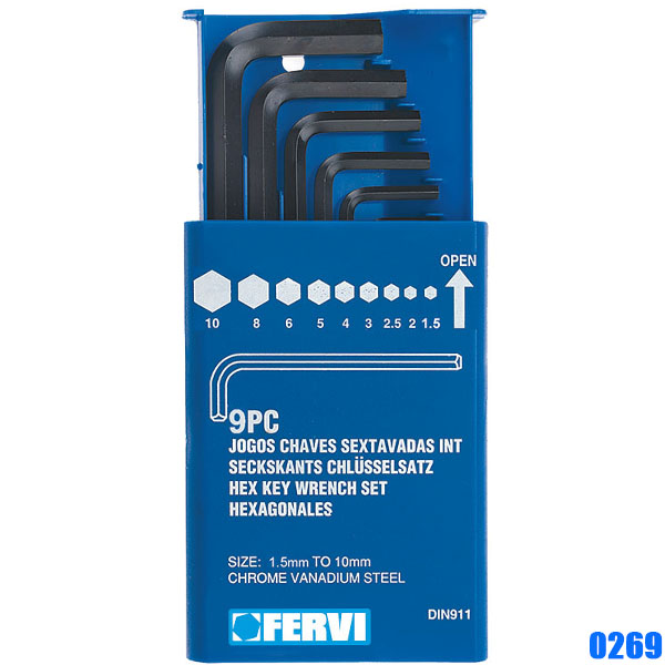 Bộ lục giác 0269, 9 cây từ 1,5 - 10mm, hàng chính hãng Fervi Italia