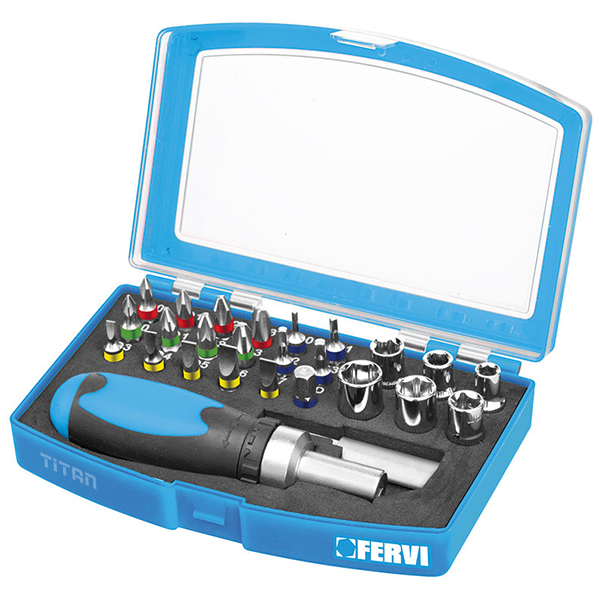 Bộ đầu vít đa năng FERVI 0403, 26 chi tiết, vuông 1/4"