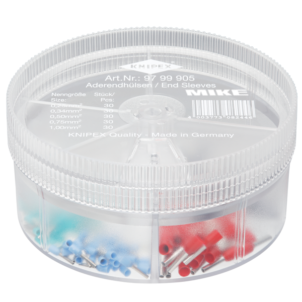 Hộp đầu cos 150 cái Knipex 97 99 905 cách điện, size 0.25-1mm²