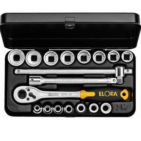 Bộ khẩu đầu vuông 3/8 inch ELORA 870-JMU, socket 15 hoặc 18 chi tiết
