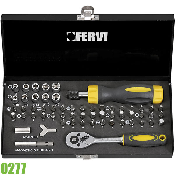 0277 Bộ đầu vít và đầu tuýp 58 chi tiết, chuôi 1/4 inch FERVI