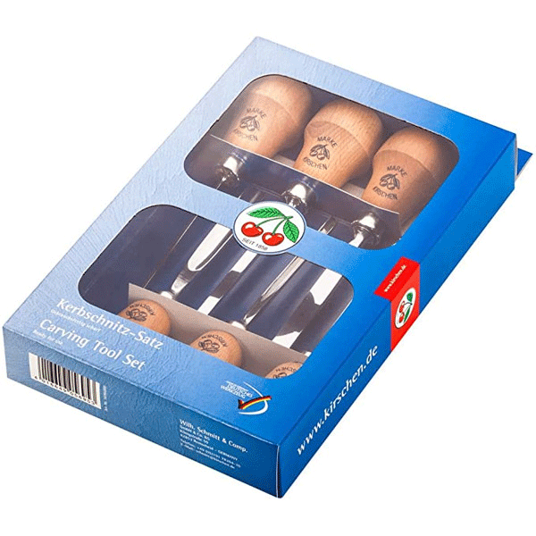 Bộ dụng cụ chạm khắc gỗ Kirschen 5696, 6 chi tiết, tay cầm quả lê