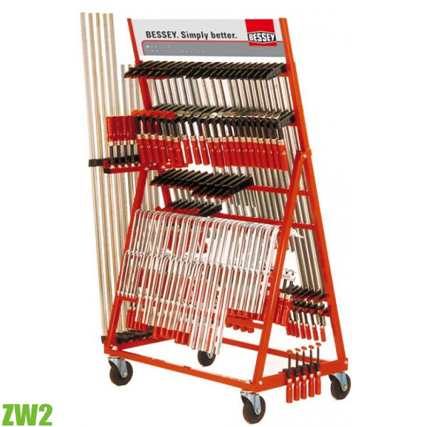 Bộ kẹp gỗ 50 cái BESSEY ZW2, đựng trên kệ thép trưng bày