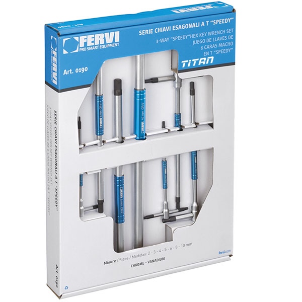 Bộ lục giác 7 cây FERVI 0190, tay cầm chữ T từ 2 - 10mm