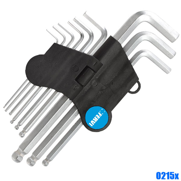 Bộ lục giác đầu bi Fervi 0215x gồm 9 cây hệ mét hoặc hệ inch loại dài