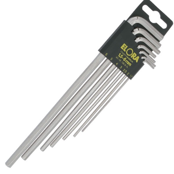 Bộ lục giác đầu bằng ELORA 159S-L, kiểu chữ L, loại dài, DIN ISO 2936