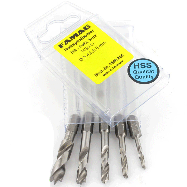 Bộ mũi khoan gỗ 5 chi tiết FAMAG 1596.805, size Ø3-8mm thông dụng