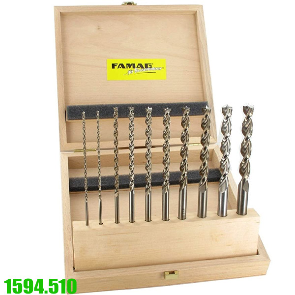 1594.510 Bộ mũi khoan gỗ cao cấp 10 chi tiết dòng HSS-G, được đựng trong hộp gỗ