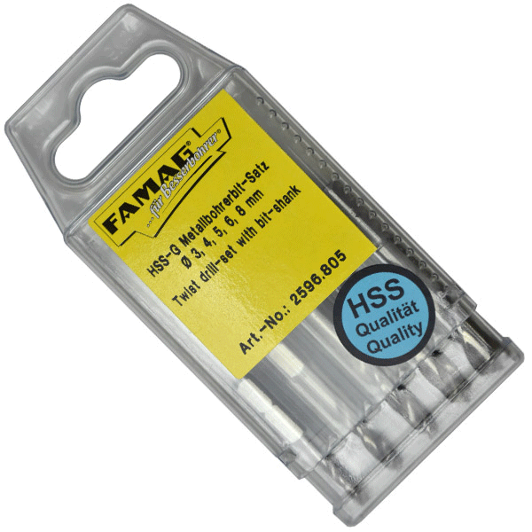 Bộ mũi khoan kim loại 5 chi tiết 3-8mm FAMAG 2596.805, chuôi lục giác. HSS-G