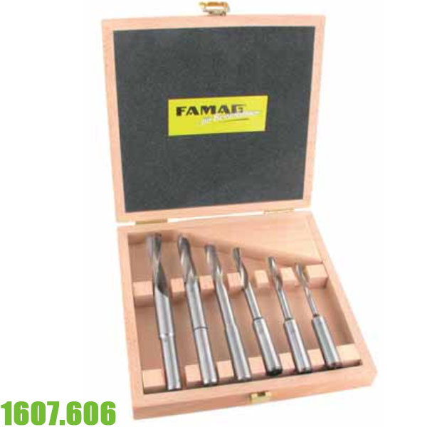 Bộ mũi phay gỗ FAMAG 1607.606, xoắn ốc 6 chi tiết từ Ø6-16mm