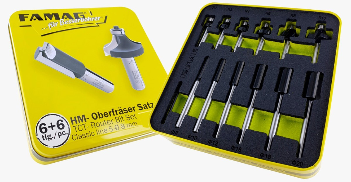 3381.866 Bộ mũi soi gỗ 12 chi tiết TCT-Router Bit, chuôi Ø8 mm