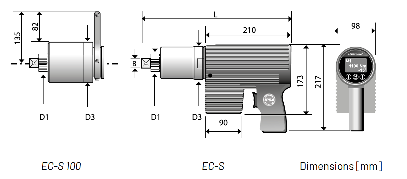 Bảng thông số kích thước đầu thẳng EC-S - Alkitronic