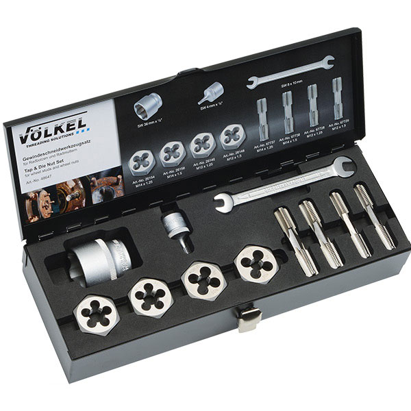 Bộ taro bàn ren trong ngoài Volkel 48647, chuyên sửa ren bánh xe ô tô