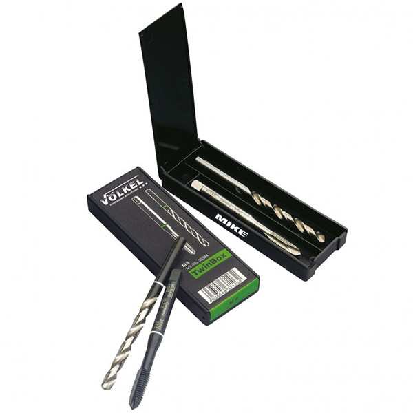 Bộ taro ren trong dùng cho máy, kèm mũi khoan mồi. Volkel 3619