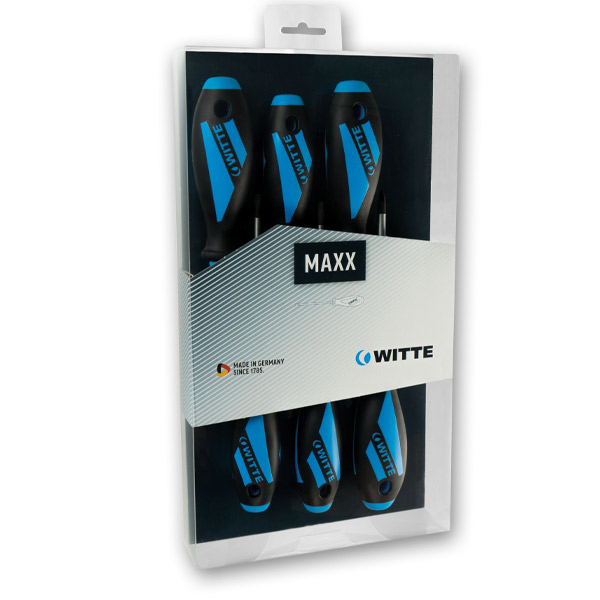 Bộ tua vít WITTE 653865 05 cây dòng MAXX , gồm 3 dẹt và 2 bake