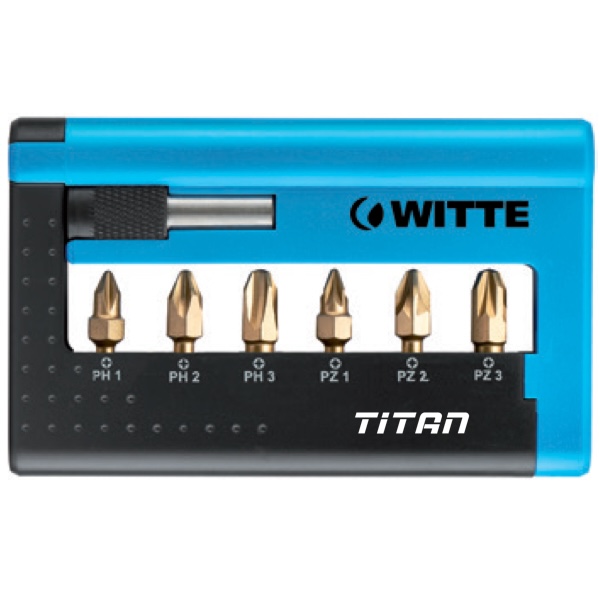 Bộ mũi vít phủ TiN WITTE 28555, gồm 7 chi tiết PH và PZ