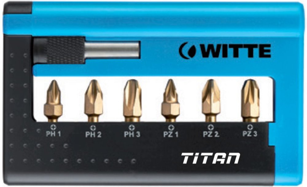 Bộ mũi vít phủ TiN WITTE 28555, gồm 7 chi tiết PH và PZ