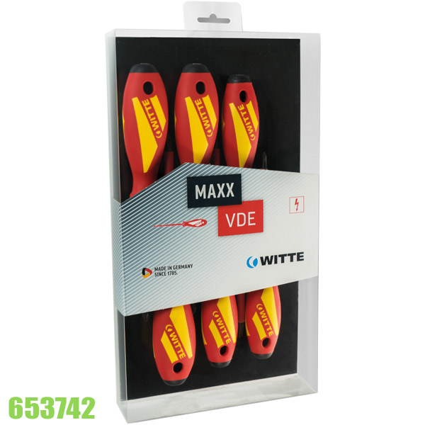 Bộ tua vít cách điện 653742, VDE 1000V 6 cây dẹt và bake WITTE