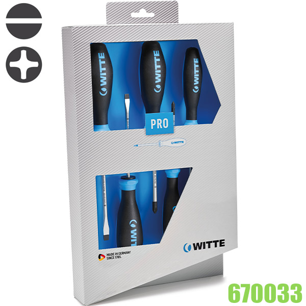 Bộ tô vít bake và dẹt 670033 gồm 6 cây thân tròn cán nhựa Pro