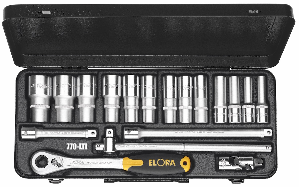 770-LTI - Bộ tuýp 18 chi tiết hệ mét loại dài, đầu vuông 1/2 inch. ELORA