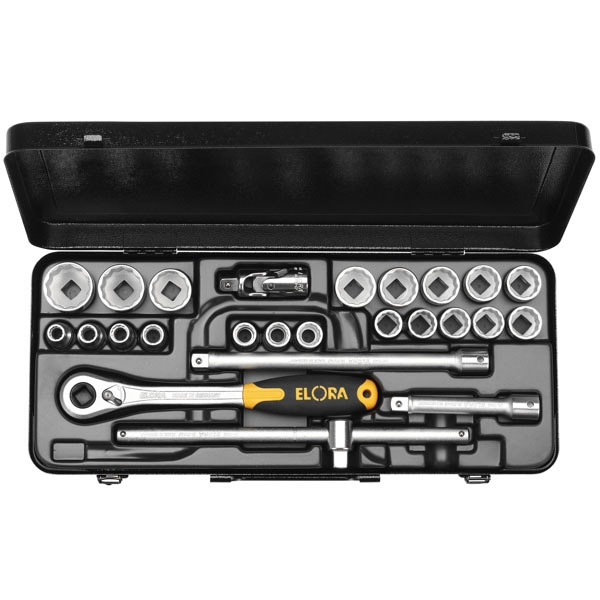 Bộ tuýp từ ELORA OKL, gồm 23-25 món hệ mét và hệ inch, 1/2 inch