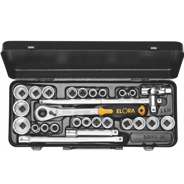 Bộ tuýp 27 chi tiết ELORA OKLAMU, hệ inch và mét, vuông 1/2 inch