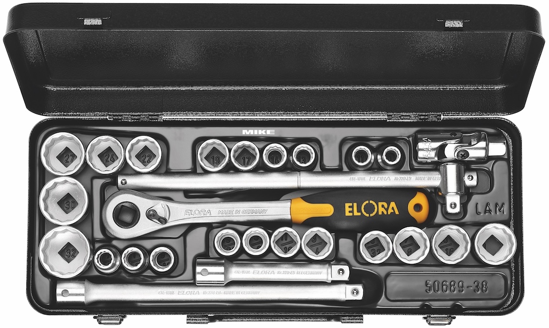 Bộ tuýp 27 chi tiết ELORA OKLAMU, hệ inch và mét, vuông 1/2"