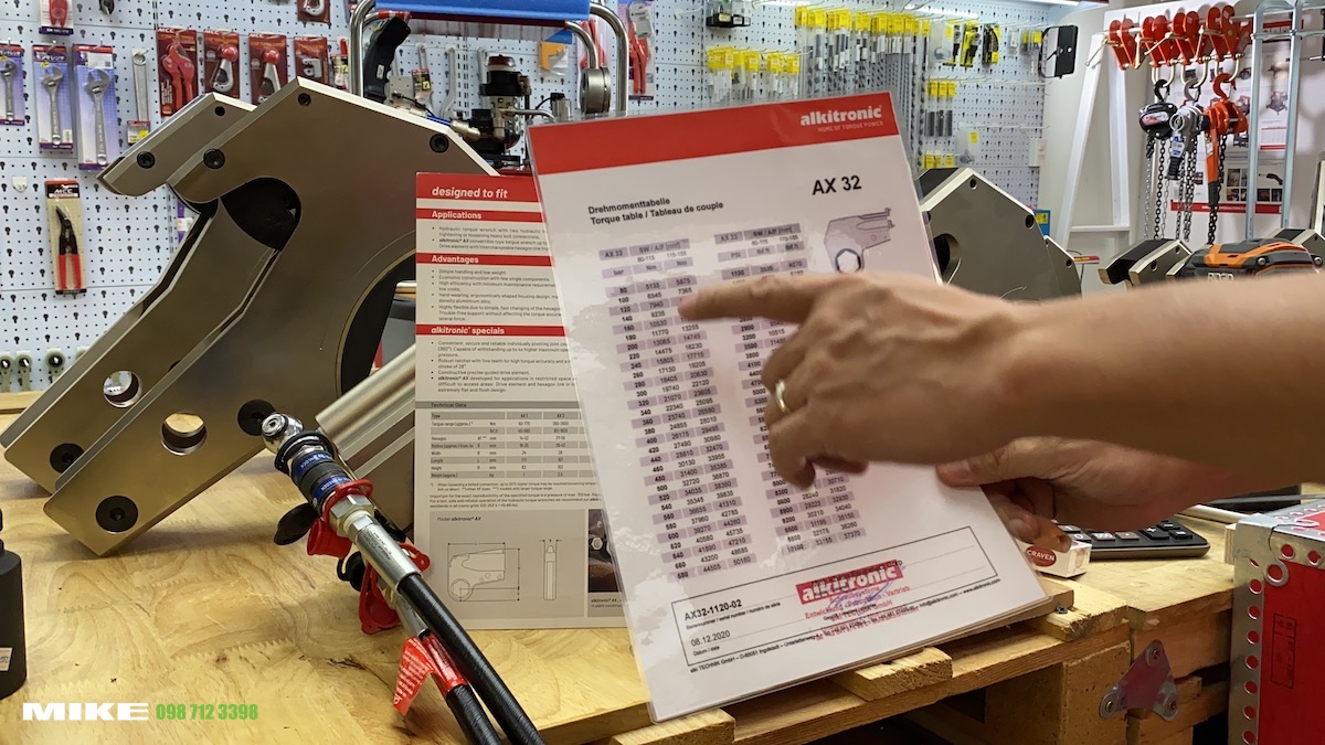 Bảng lực momen tỷ lệ với áp suất dầu cho AX32