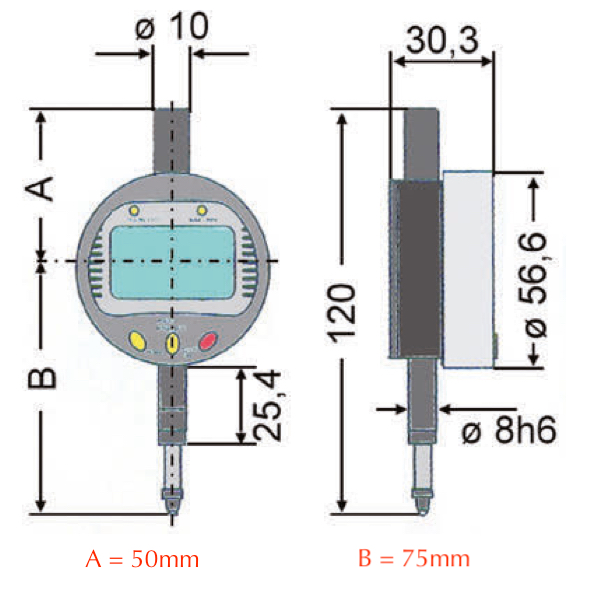 Kích thước đồng hồ so điện tử 0 - 12.7mm