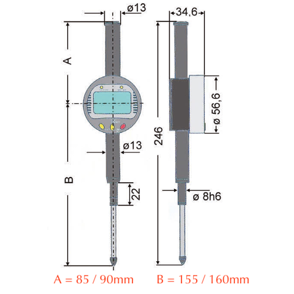 Kích thươc đồng hồ so điện tử 0 - 50.8mm