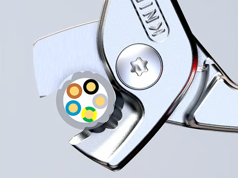 Lưỡi kéo Knipex 95 12 160 tôi cao tần 56 HRC, giữ ổn định mép cắt trong trình sử dụng.