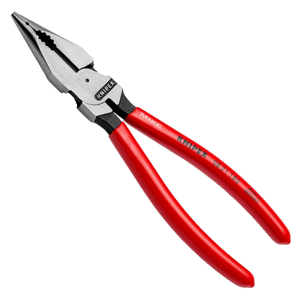 Kìm đa năng mỏ nhọn Knipex 08 21 185, size 185mm, cán bọc PVC trơn, mạ đen