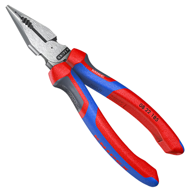 Kìm đa năng mỏ nhọn Knipex 08 22 185, size 185mm, cán bọc nhựa đa màu, mạ đen