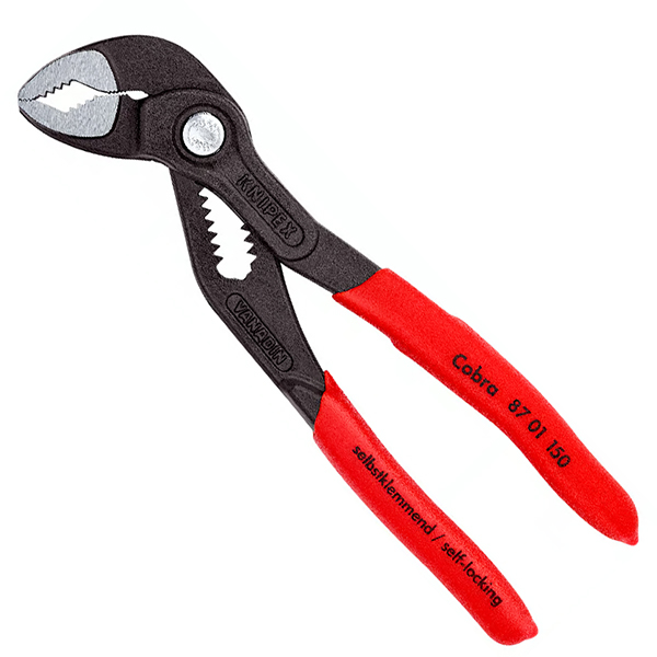 Kìm mỏ quạ Knipex Cobra® 87 01 150 dài 150mm, phủ đen chống gỉ, tay cầm phủ nhựa, kẹp ống Ø36mm, kẹp ốc đến 32mm, có 16 nấc điều chỉnh.