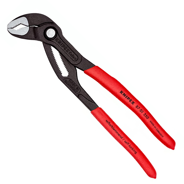 Kìm mỏ quạ Knipex Cobra® 87 01 250 dài 250mm, tay cầm phủ nhựa, phủ đen chống gỉ, kẹp ống Ø50mm, kẹp ốc 46mm, có 25 nấc điều chỉnh.