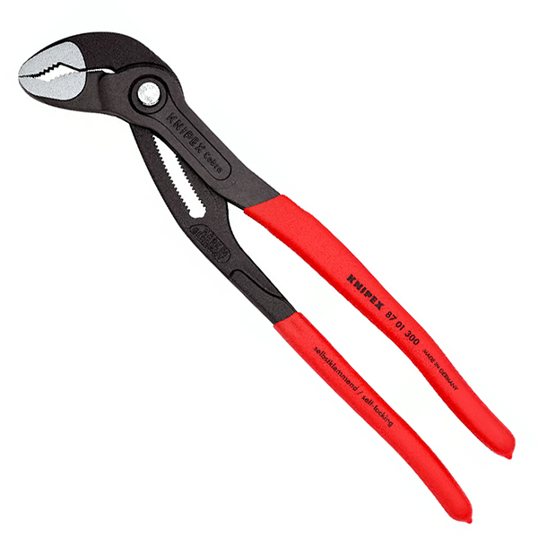 Kìm mỏ quạ Knipex Cobra® 87 01 300 dài 300mm, phủ đen chống gỉ, tay cầm phủ nhựa, kẹp ống Ø70mm, kẹp size ốc 60mm, 30 nấc điều chỉnh.