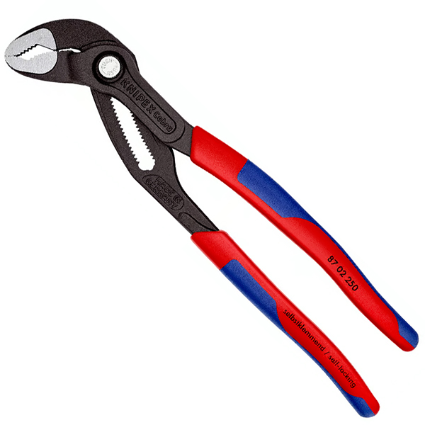 Kìm mỏ quạ Knipex Cobra® 87 02 250 dài 250mm, phủ đen chống gỉ, tay cầm nhựa đa thành phần thon gọn, kẹp Ø50mm, kẹp ốc 46mm, có 25 nấc chỉnh.