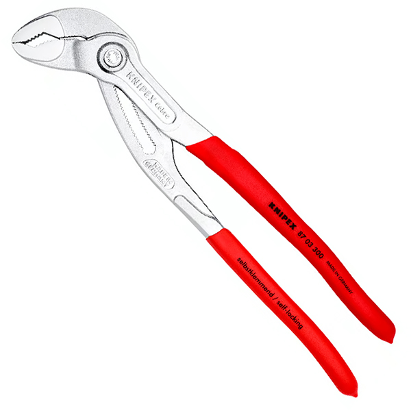 Kìm mỏ quạ Knipex Cobra® 87 03 300 dài 300mm, mạ crôm sáng, tay cầm phủ nhựa, kẹp Ø70mm, kẹp size ốc 60mm, 30 nấc chỉnh.