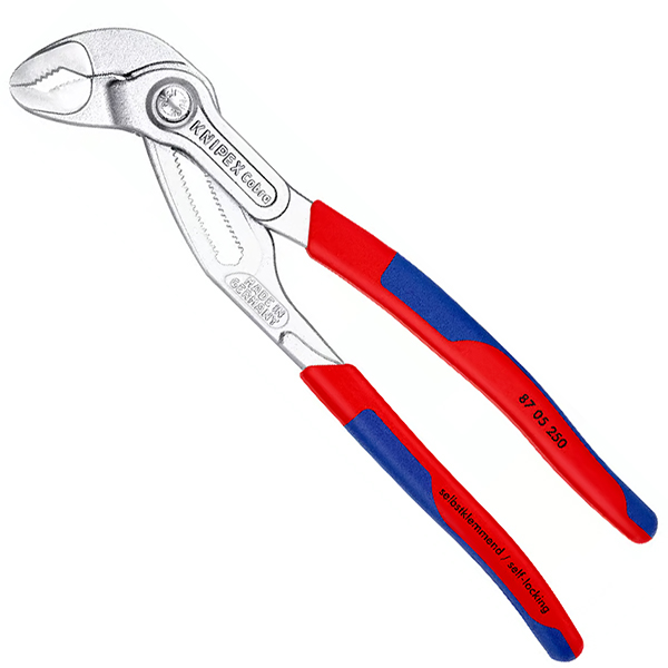 Kìm Cobra® 87 05 250 dài 250mm, mạ crôm, tay cầm nhựa đa thành phần thon gọn, kẹp Ø50mm, kẹp ốc 46mm, có 25 nấc chỉnh.
