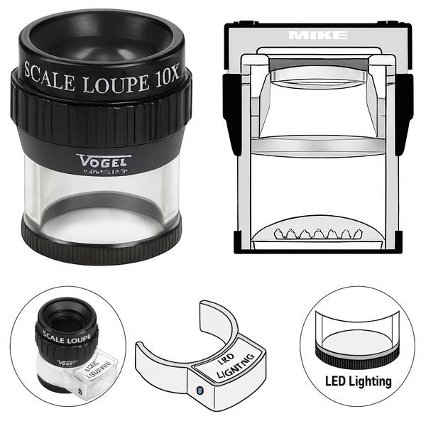 Kính lúp kỹ thuật Vogel Germany 601126, 10x, Ø26 mm, chia 0.10 mm