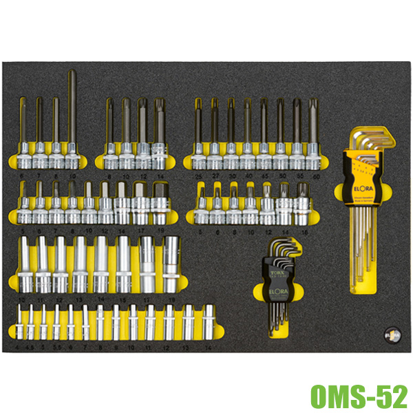 Bộ đầu tuýp và lục giác 71 chi tiết ELORA OMS-52, cho tủ dụng cụ