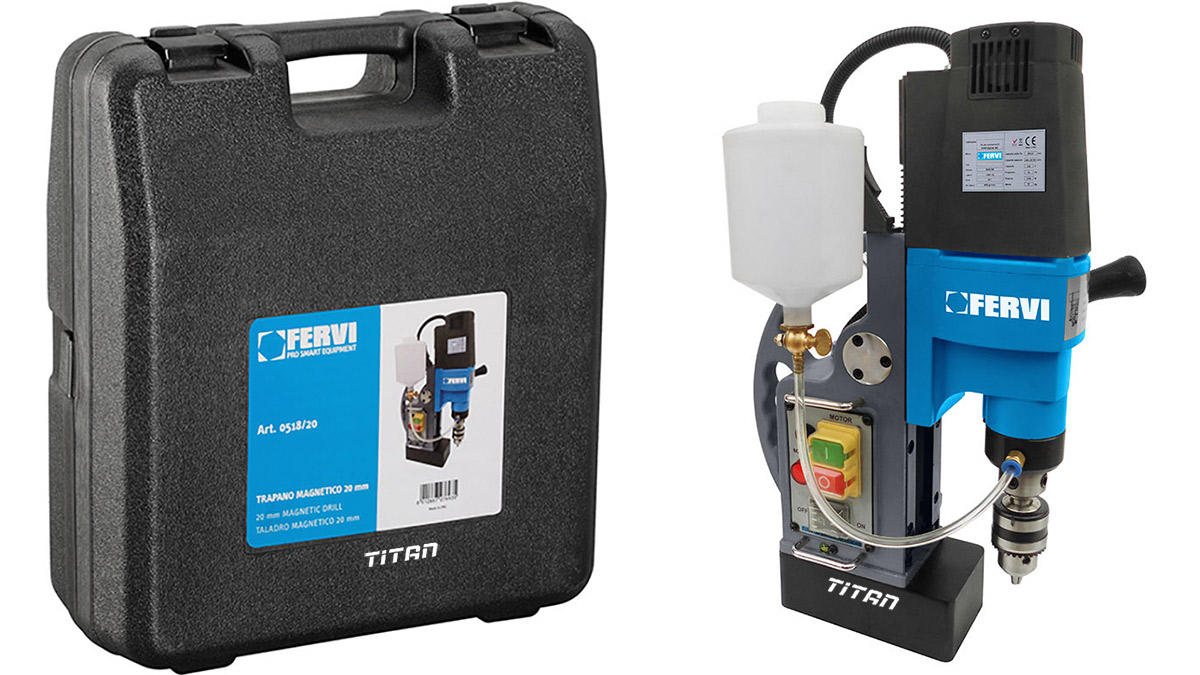 Máy khoan từ mini FERVI 0518/20, lực từ 8500N, hành trình 165mm