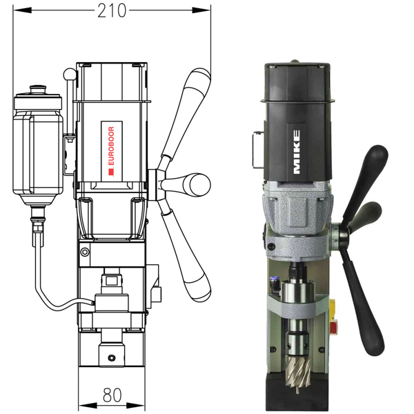 Hình chiếu cạnh ECO.32 máy khoan từ EUROBOOR