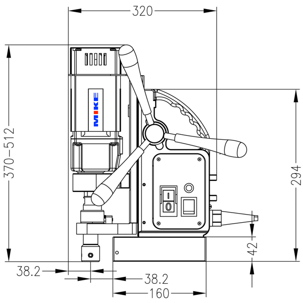 Hình chiếu đứng máy khoan từ ECO.32 - Euroboor