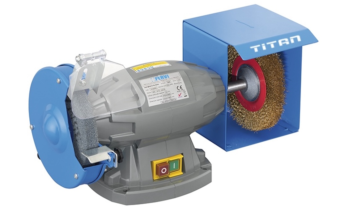 Máy mài đá để bàn có 1 bên đánh bóng bằng chổi cước kim loại FERVI S510