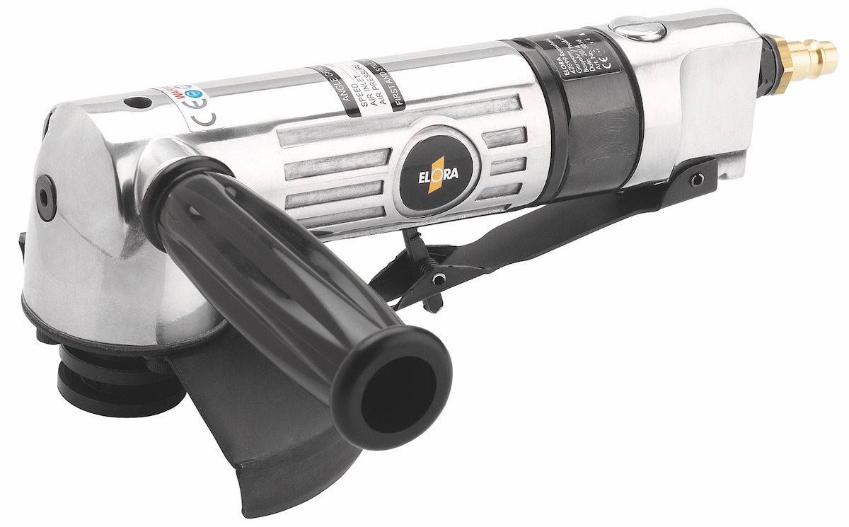 Máy mài góc khí nén ELORA 5016, đá mài 125mm. Vỏ chắc chắn, tay cầm linh hoạt, an toàn với kích hoạt giao cầm và khóa trục thay đĩa. Tương thích đĩa mài Ø 125mm. Áp lực 6.3 bar, tốc độ 11000 rpm.