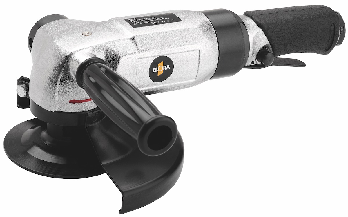 Máy mài góc khí nén ELORA 5017 với đá mài Ø 180mm, vỏ chắc chắn, tay cầm linh hoạt, và tính an toàn cao. Sử dụng đĩa mài Ø 180mm, áp suất 6.3 bar, tốc độ 7000 vòng/phút, tiêu thụ không khí 500 l/phút.