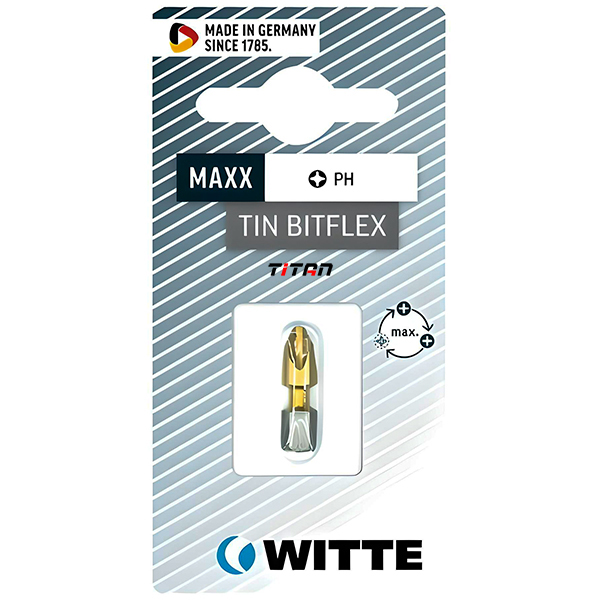 Mũi vặn vít WITTE 2679 bake PH phủ TiN, chuôi lục lăng 1/4"