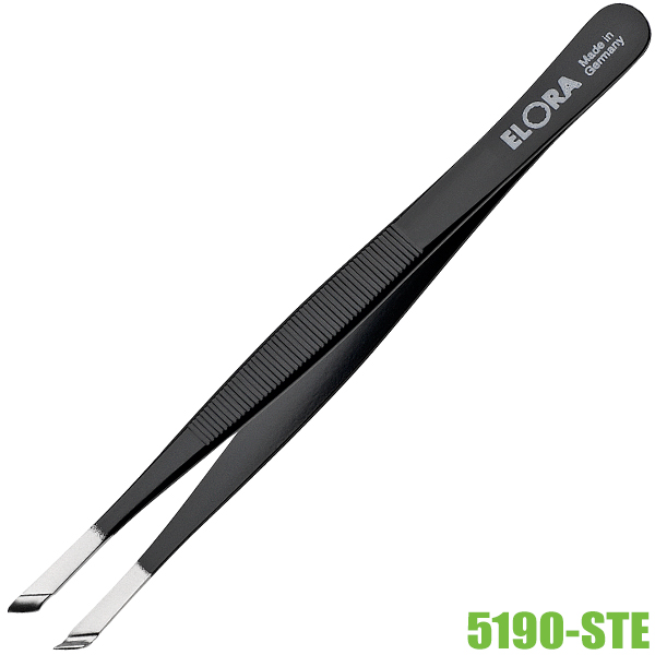 Nhíp chống tĩnh điện gắp linh kiện ELORA 5190-STE, mũi vát xéo khoét rãnh Ø1.5mm