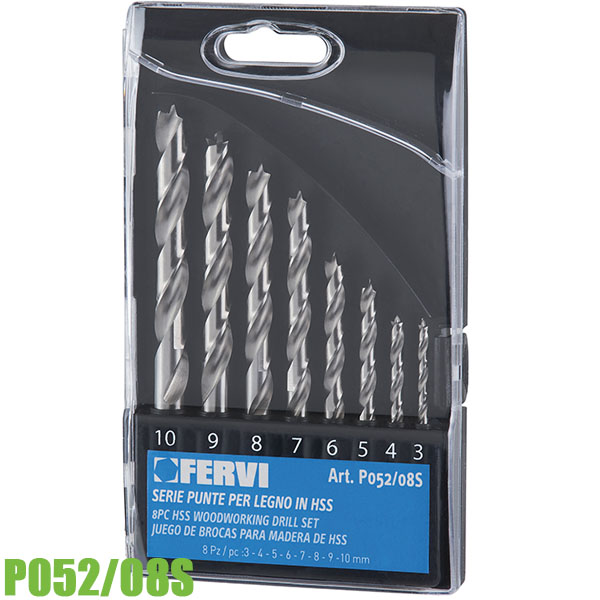 Bộ mũi khoan gỗ P052/08S, 8 chi tiết 3-10mm, HSS FERVI Italia